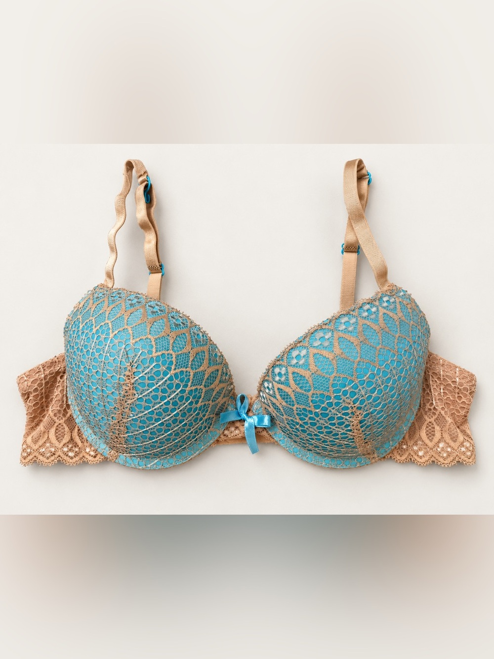 Hers by Herman Turquoise & Nude Lace Push-Up Bra 34B